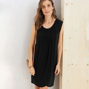 Garnet Hill Pleated Knit Faux Wrap Midi Dress Size L Black Minimalist Modest